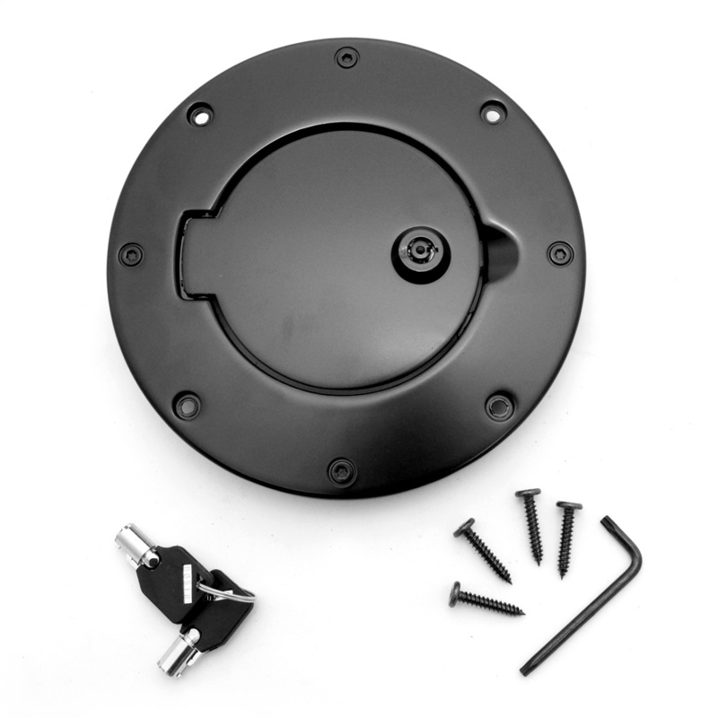 Jeep Wrangler TJ Fuel Tank Cap Door - Rugged Ridge - Locking - Black Aluminum - `97-`06